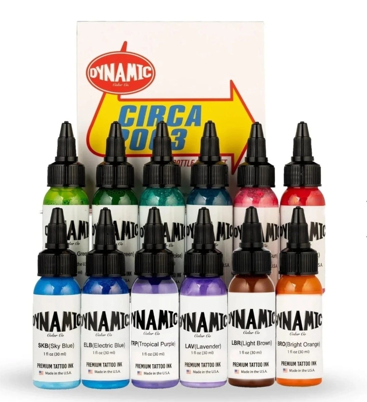 Dynamic Circa 2003 Pre-Dispersed Tattoo Ink Set Multicolor 12x1oz