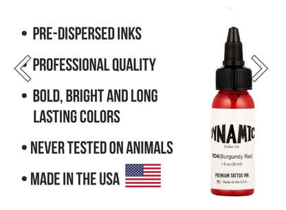 DYNAMIC BURGUNDY RED 1-oz Tattoo Ink Brite Vibrant & Dark Color Supply 