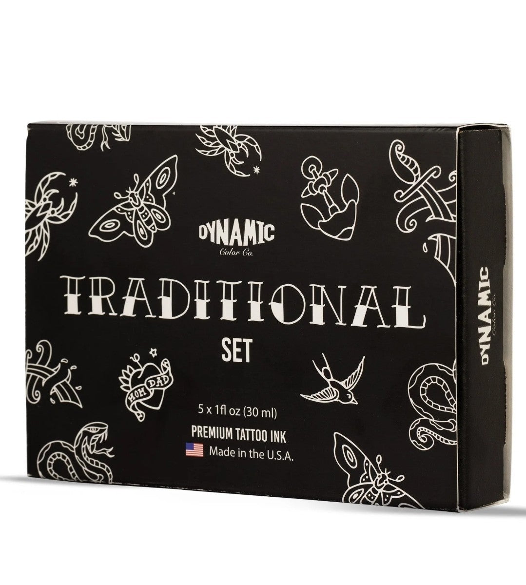 Dynamic Color Co. Traditional Tattoo Ink Set - 1oz Bottles: Black, White, Red, B