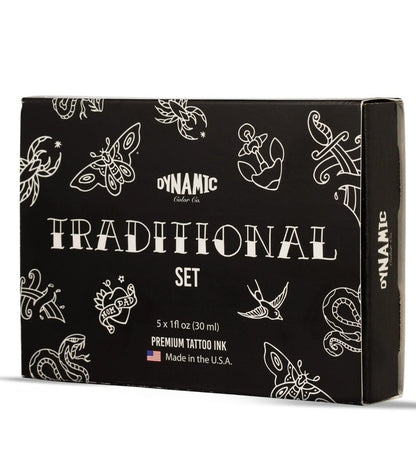 Dynamic Color Co. Traditional Tattoo Ink Set - 1oz Bottles: Black, White, Red, B
